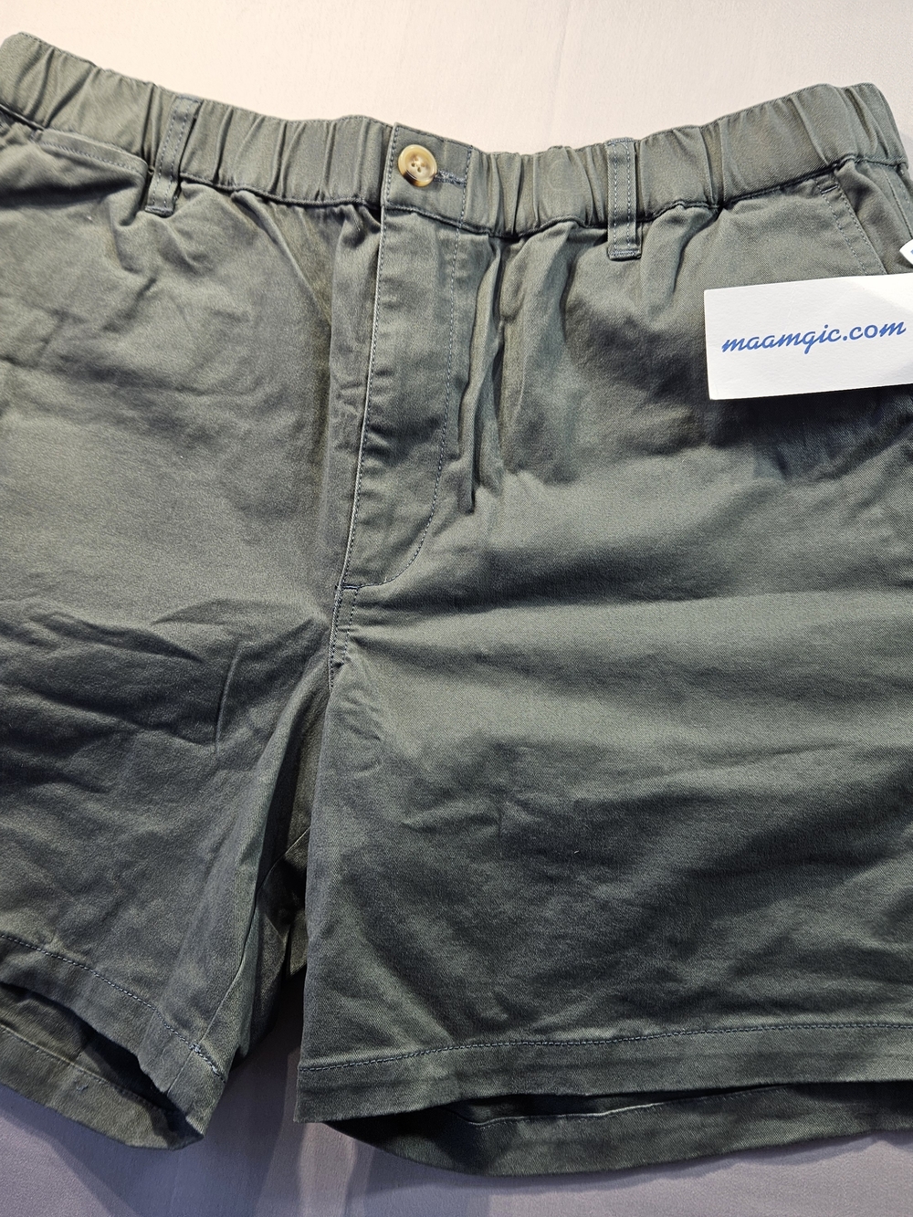 Maamgic Brand Men's Casual Elastic-Waist Shorts - Olive Green Sz 34 W  NWT